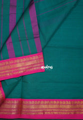 Teal Green - Classic Kanchi Cotton Plain Body with Mango Border - Best for Casual Wear | Temple Visit