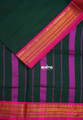 Midnight Green - Classic Kanchi Cotton Plain Body with Mango Border - Best for Casual Wear | Temple Visit