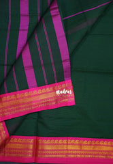 Midnight Green - Classic Kanchi Cotton Plain Body with Mango Border - Best for Casual Wear | Temple Visit