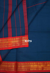 Dark Teal Blue - Classic Kanchi Cotton Plain Body with Mango Border - Best for Casual Wear | Temple Visit