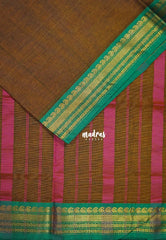 Mustard Brown - Classic Kanchi Cotton Plain Body with Mango Border - Best for Casual Wear | Temple Visit