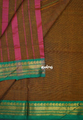 Mustard Brown - Classic Kanchi Cotton Plain Body with Mango Border - Best for Casual Wear | Temple Visit