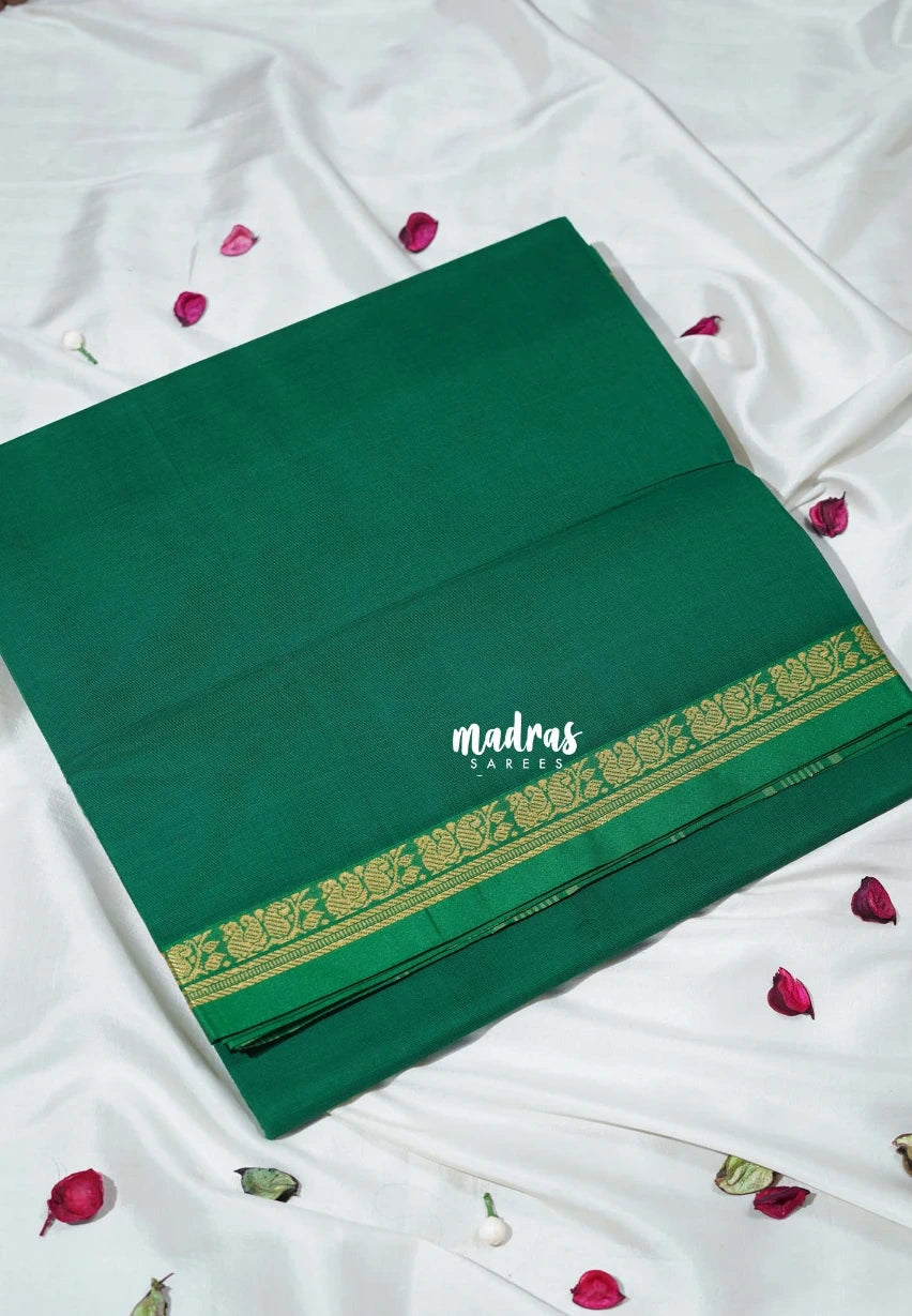 Classic Green - Classic Kanchi Cotton Plain Body with Small Annam Border - Best for Small Functions