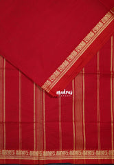 Classic Red - Classic Kanchi Cotton Plain Body with Small Annam Border - Best for Small Functions