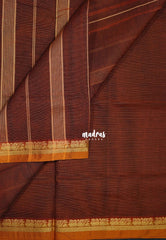 Dual Shade Mustard Brown - Classic Kanchi Cotton Plain Body with Small Annam Border - Best for Small Functions