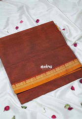 Dual Shade Mustard Brown - Classic Kanchi Cotton Plain Body with Small Annam Border - Best for Small Functions