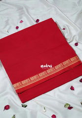 Classic Red - Classic Kanchi Cotton Plain Body with Small Annam Border - Best for Small Functions