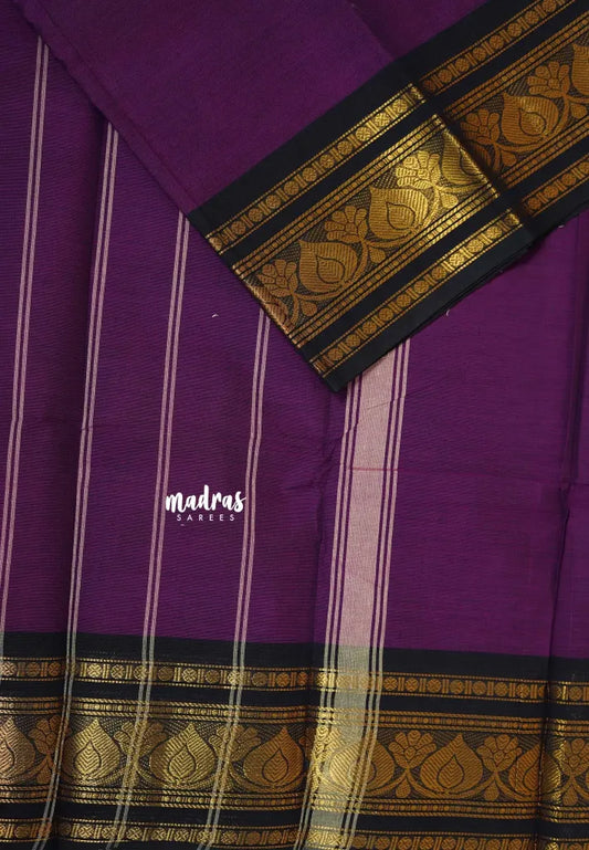 Rich Purple - Classic Kanchi cotton with samll Rudhraksham thilagam border Border no Blouse