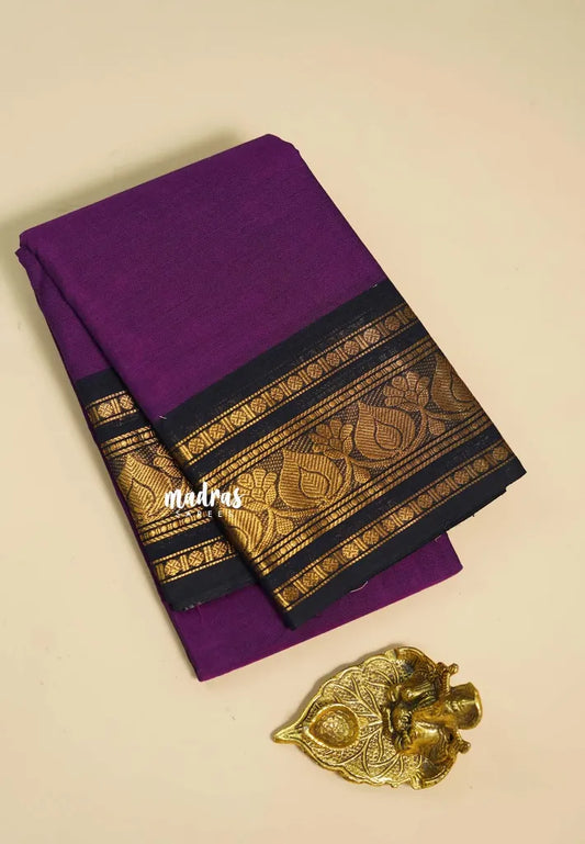Rich Purple - Classic Kanchi cotton with samll Rudhraksham thilagam border Border no Blouse