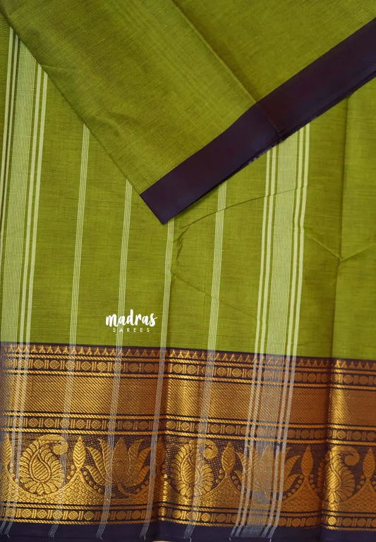 Fresh Leaf Green - Classic Kanchi cotton with Big Border no Blouse