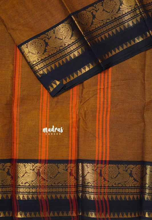 Honey Mustard -  Classic Kanchi cotton with Peacock Border no Blouse