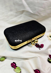 MS7 - Premium Sungudi Fabric Black with Traditional Border Pin-tuck with Box Clutch for Women