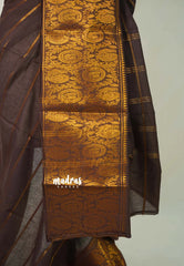Coffee Brown - Subbulakshmi - Sungudi 100 Count Saree Velthari with Peacock Big Border and Blouse Combo - Best for Casual Wear | Summer Wear | Temple visit