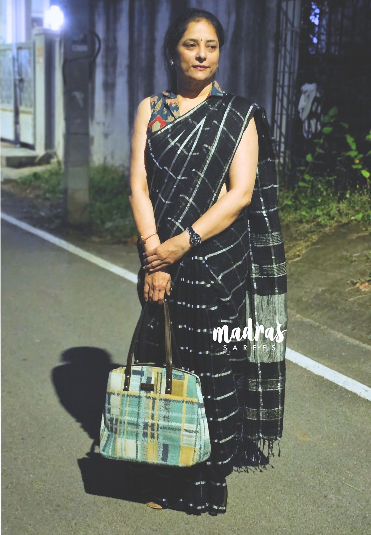 Pure Organic Jayshree Linen Checks body - Black