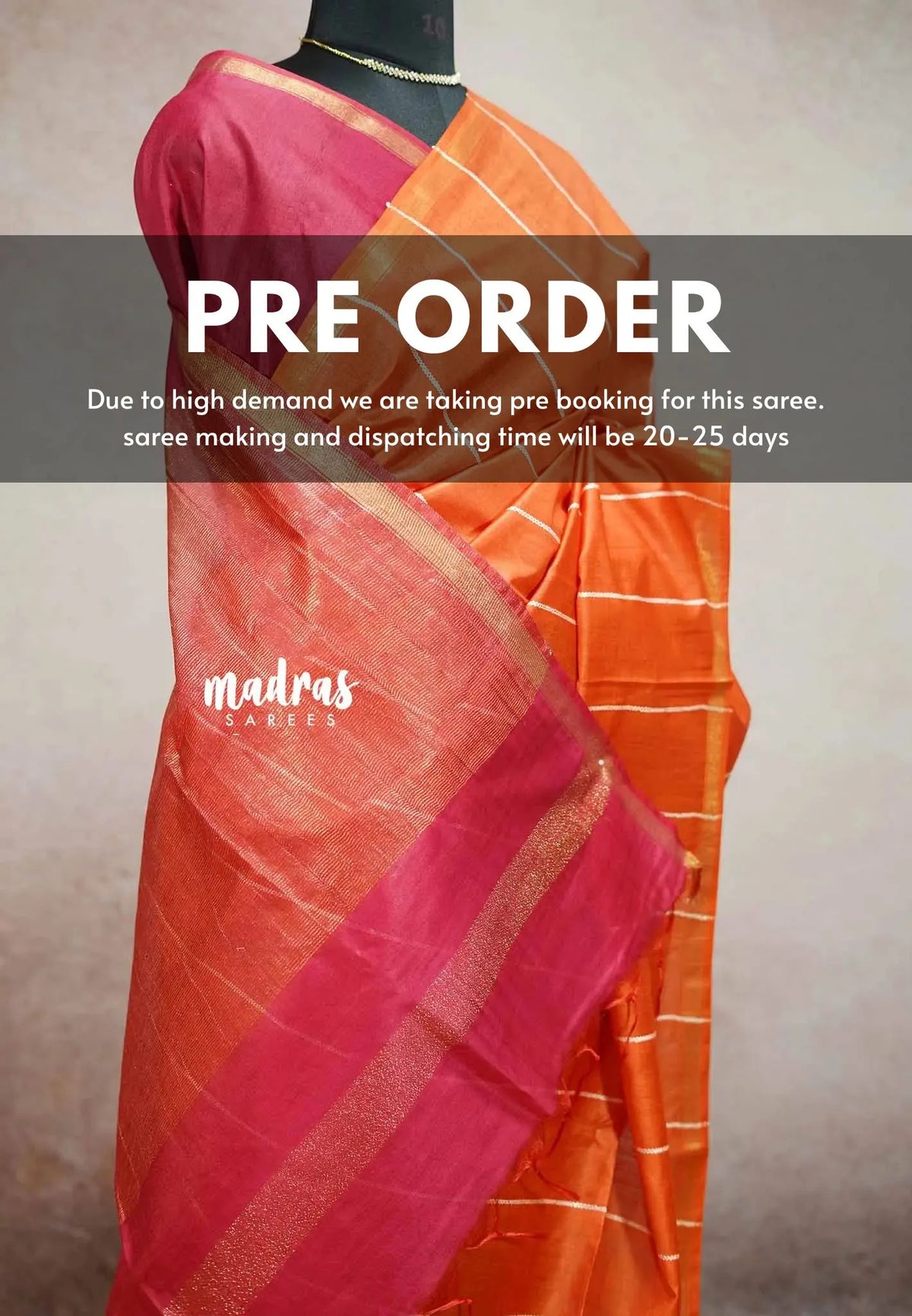 (Pre-Booking) Rust orange - khadi silk contrast pallu with stripes weaving body