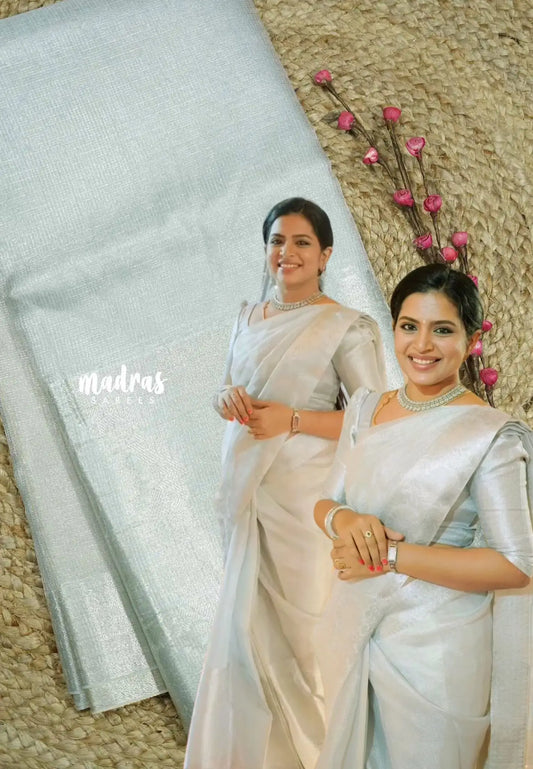 Celebrity hit Silver Tissue silk saree