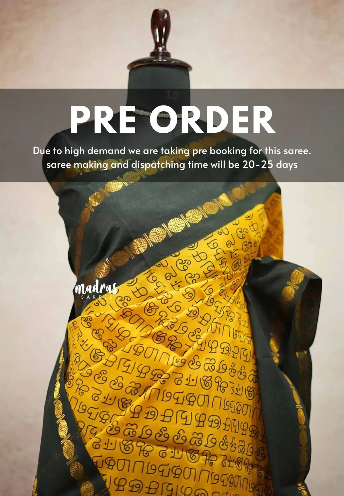 (PRE-BOOKING) Mozhi - Sungudi cotton with tamil letters rettapet rudraksham border - Yellow with Dark green