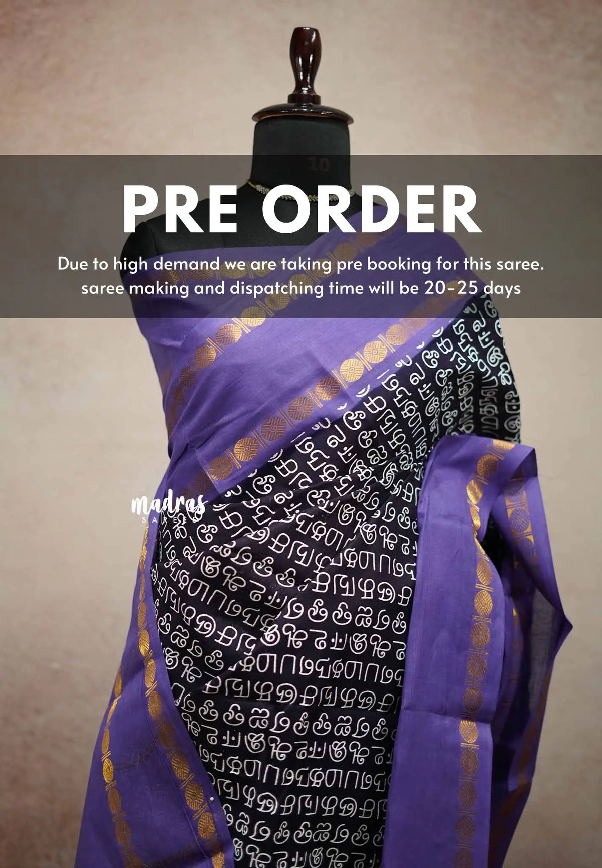 (PRE-BOOKING) Mozhi - Sungudi cotton with tamil letters rettapet rudraksham border - Navy blue
