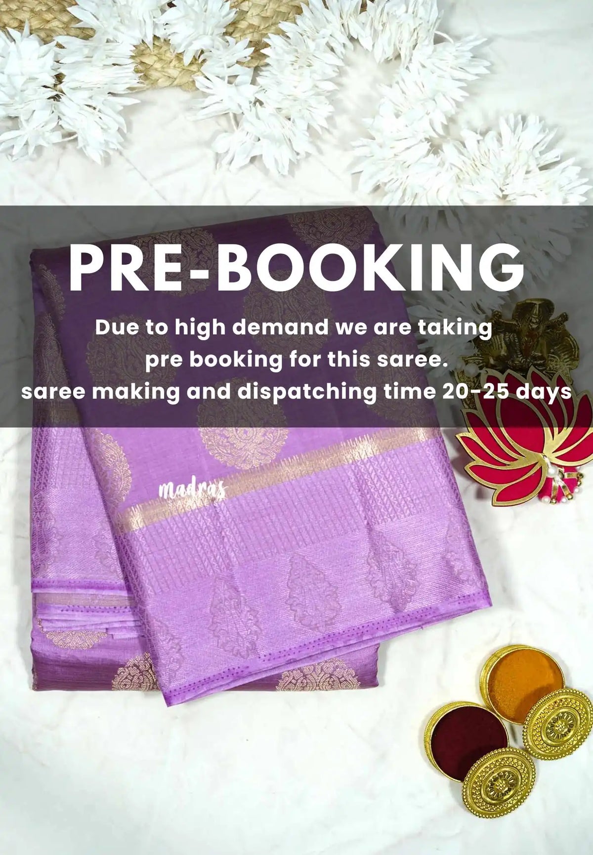 (PRE-BOOKING) Lavender - Raaga - Lightweight thread border Semi tussar with round buttas