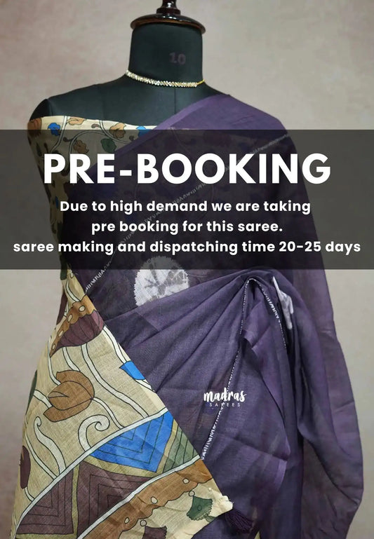 (PRE-BOOKING) Purple grey - Soft Linen cotton with kalamkari floral pallu and blouse