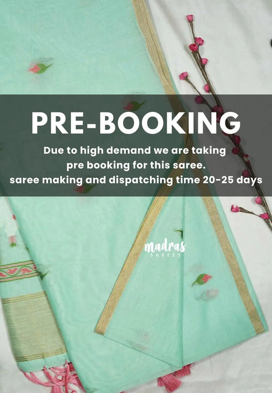 (PRE-BOOKING) Aqua green - Soft Organza silk with pichwai weaving saree and small tissue border