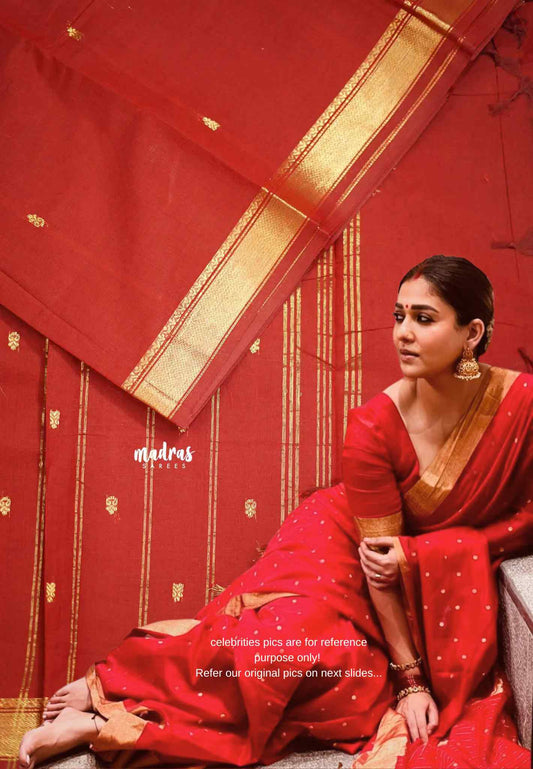 Karthigai silk cotton small Bavanji border - Nayanthara Red