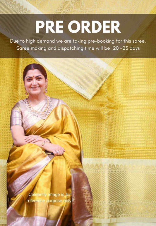 Kushboo -  Banarasi Tissue silk saree Dual shade - Golden Yellow