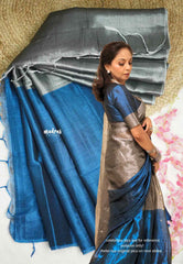 Soft Blue and silver Half and Half Tissue khadi