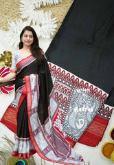 Amala - Crepe silk with madhubani border - Black