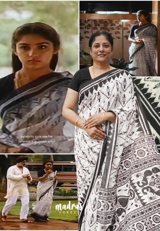 Mouna Ragam Revathi 2 - Nandhitha sambalpuri ikkat khadi Black and white