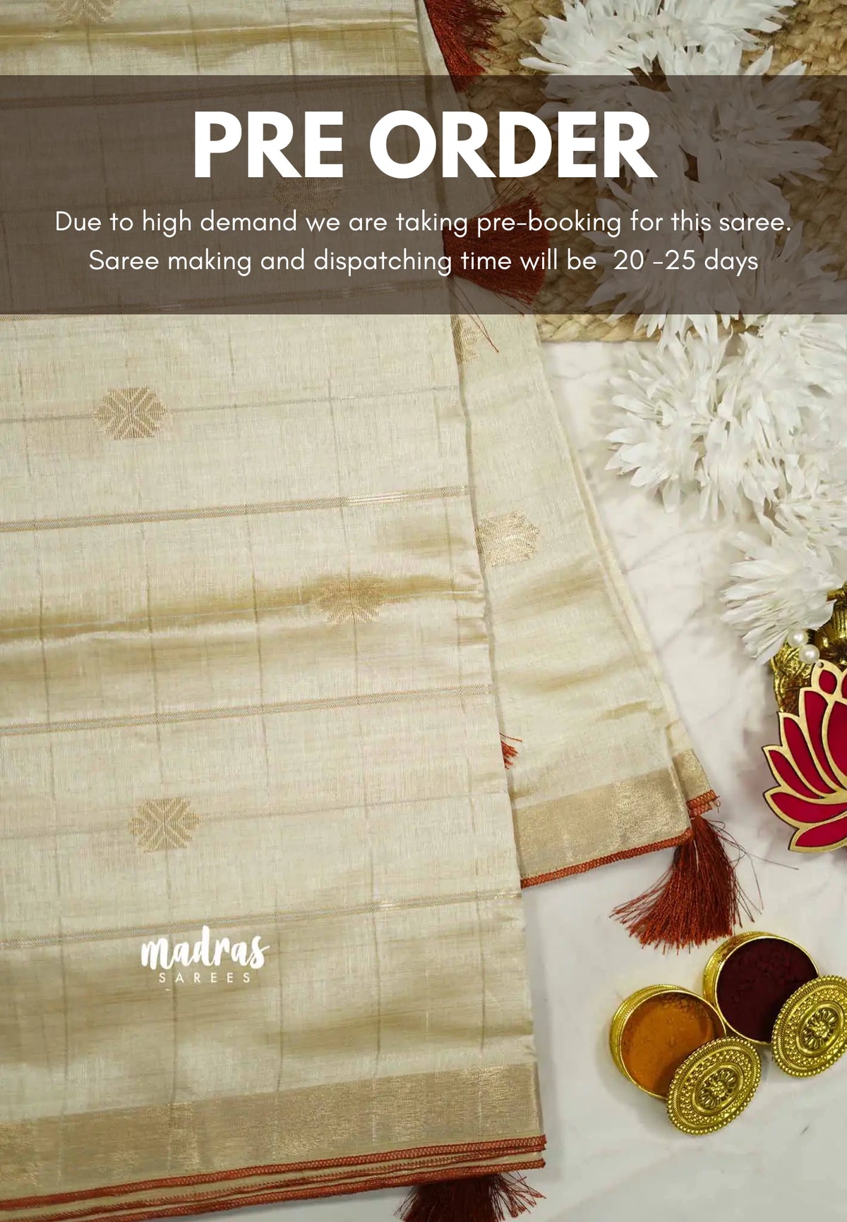 Christmas special! - Tussar silk with gold zari weaving - Half-White