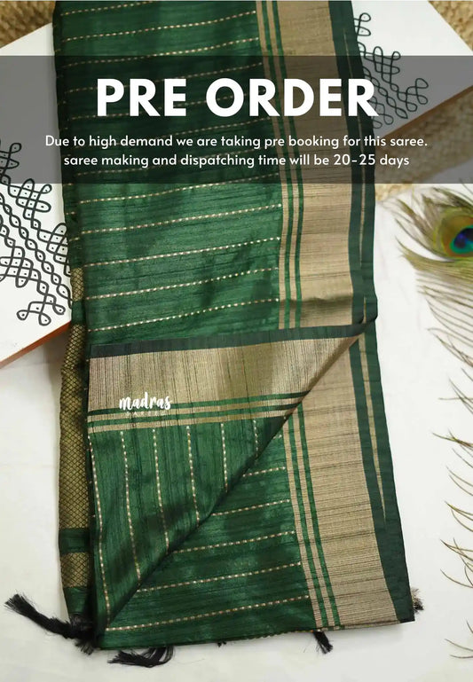 Thulasi - Semi raw silk with stripes weaving - Bottle green