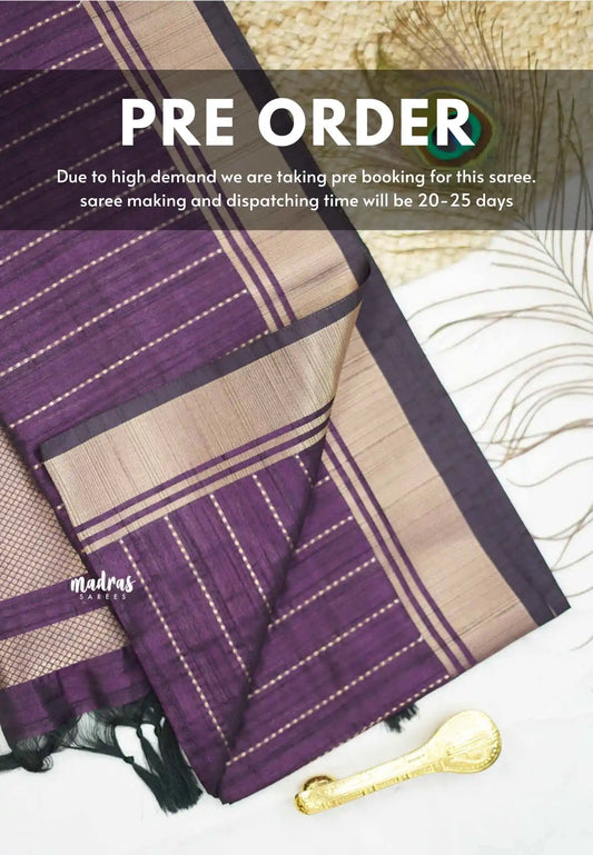 Thulasi - Semi raw silk with stripes weaving - Purple