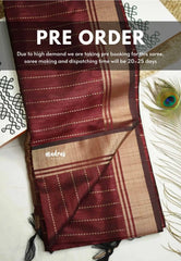 Thulasi - Semi raw silk with stripes weaving - Deep Maroon