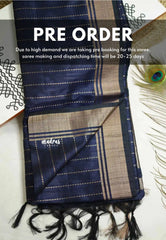 Thulasi - Semi raw silk with stripes weaving - Navy blue