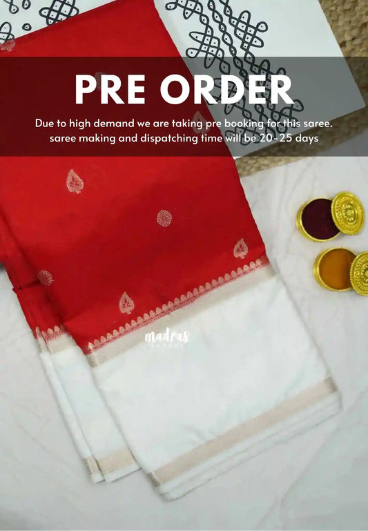 (PREBOOKING) Durga - Traditional Banarasi semi soft silk saree - Chilli red