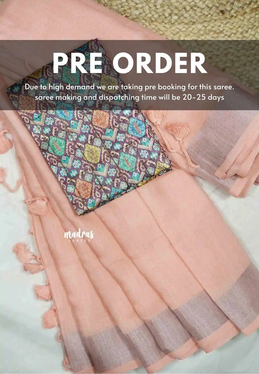 (PREBOOKING) Mia - Soft linen cotton with tissue border and printed blouse - Peach