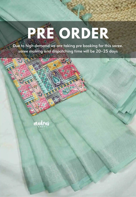 (PREBOOKING) Mia - Soft linen cotton with tissue border and printed blouse - Sea green