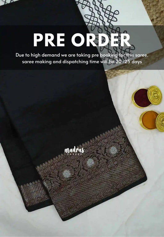 Durga - Traditional Banarasi semi silk saree Antique border - Black