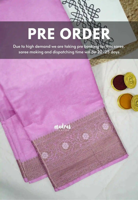 Durga - Traditional Banarasi semi silk saree Antique border - Baby pink