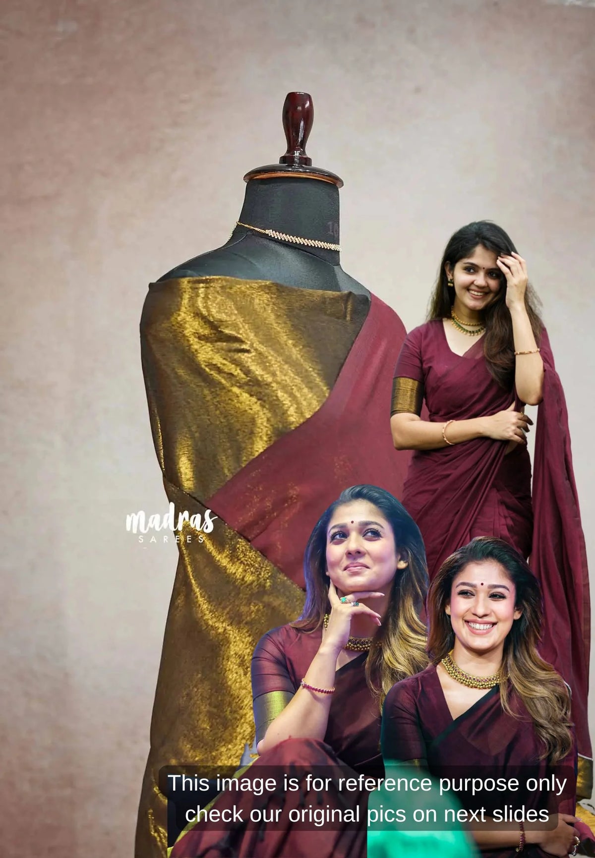 Nayanthara award saree Tissue zari pallu Maroon - (Full gold blouse)