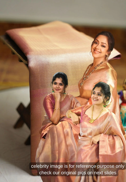 (PRE-BOOKING) Thendral - Kanchi tissue silk Saree Ambani wedding Jyothika inspired - Baby pink