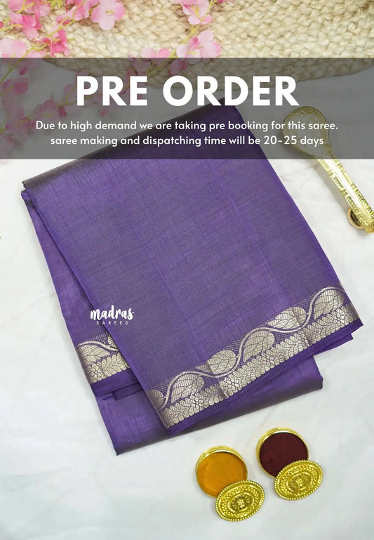 (PRE BOOKING) Raaga - Lightweight Semi tussar saree wtih leaf border - Violet purple