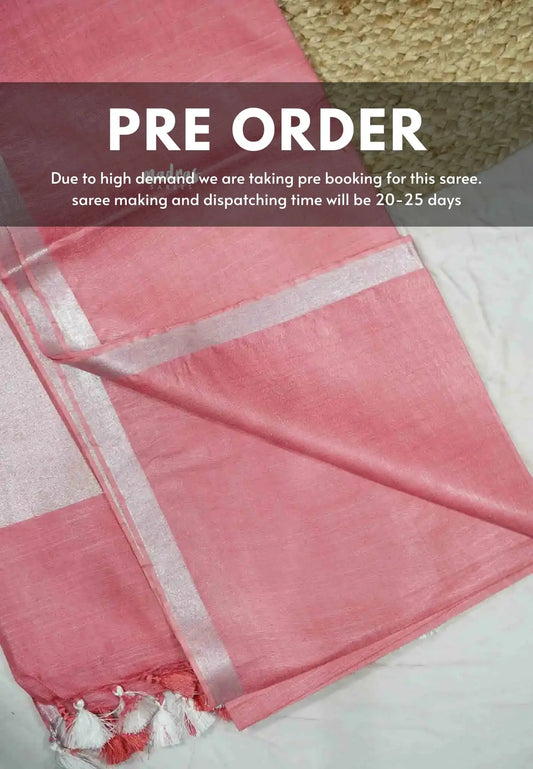 (PRE BOOKING) khadi silk small tissue border with tissue pallu - Flamingo pink