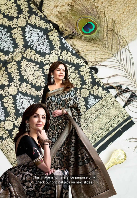 Nita Ambani inspired Classy Kashmiri silk with rich weaving - Black