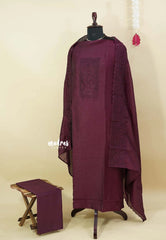 Amitha – Wine Plum Crushed semi silk hakkoba yoke and scallop dupatta with bottom