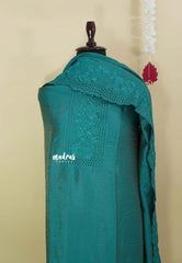 Amitha – Teal Green Crushed semi silk hakkoba yoke and scallop dupatta with bottom