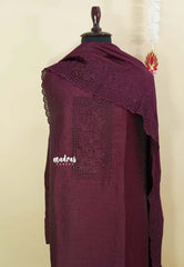 Amitha – Wine Plum Crushed semi silk hakkoba yoke and scallop dupatta with bottom