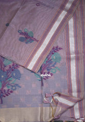 Muted Lilac - Muslin Silk with Thread Weaving Pallu with Floral Buttas - Perfect for Office Wear