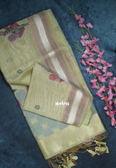 Muted Light Green - Muslin Silk with Thread Weaving Pallu with Floral Buttas - Perfect for Office Wear